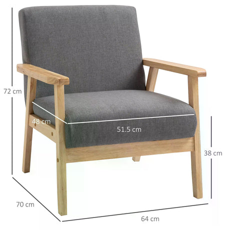 Linen Fabric Accent Chair 64cm Wide With Wooden Frame - Velmora