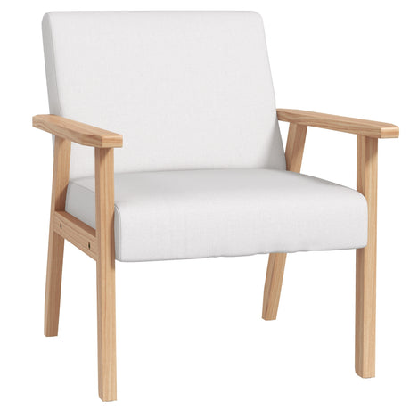Linen Fabric Accent Chair 64cm Wide With Wooden Frame - Velmora