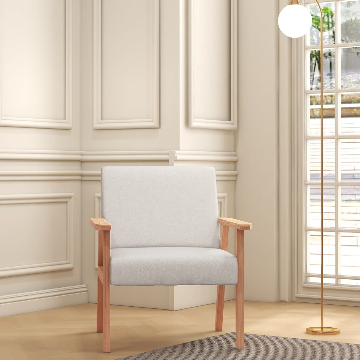 Linen Fabric Accent Chair 64cm Wide With Wooden Frame - Velmora