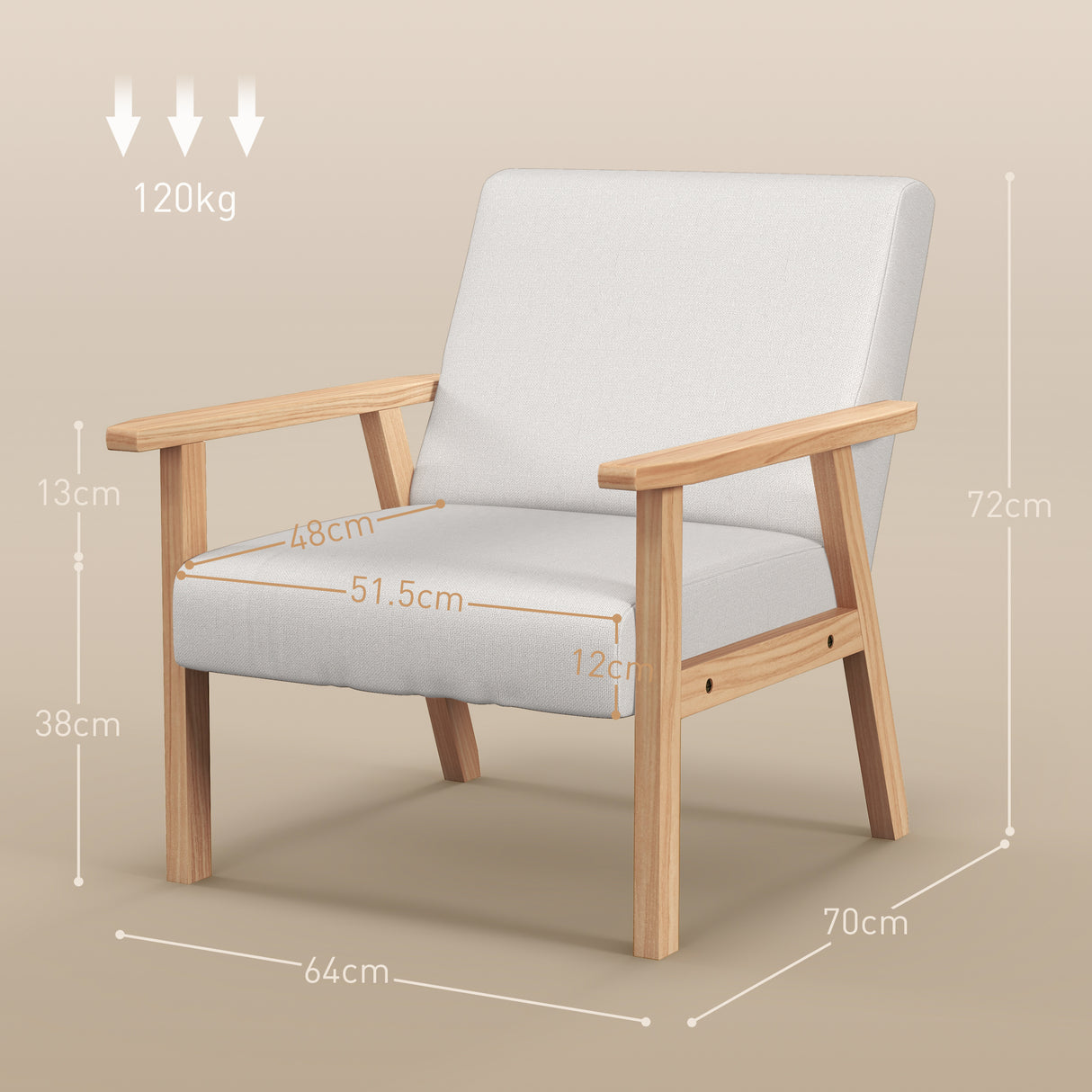 Linen Fabric Accent Chair 64cm Wide With Wooden Frame - Velmora