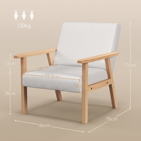 Linen Fabric Accent Chair 64cm Wide With Wooden Frame - Velmora