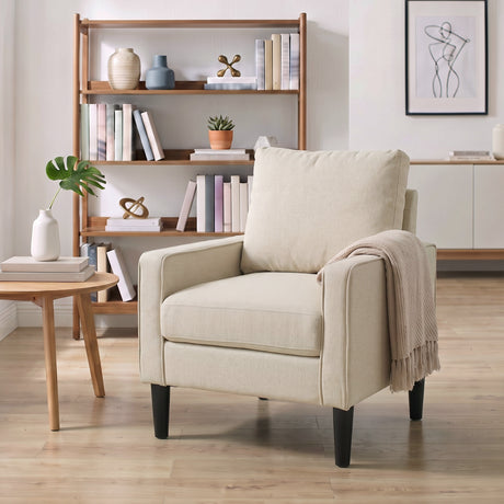 Linen Fabric Accent Chair 68cm Wide With Cushion - Velmora