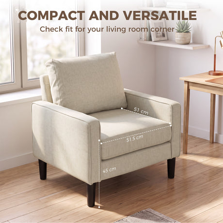Linen Fabric Accent Chair 68cm Wide With Cushion - Velmora