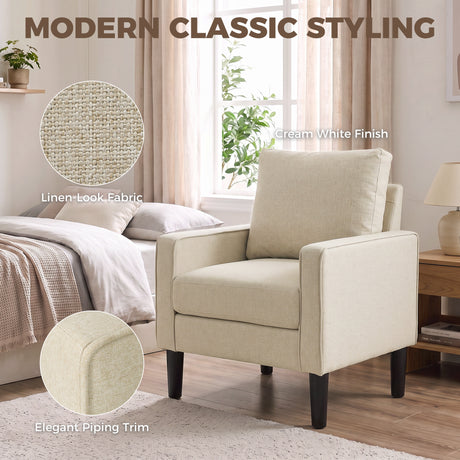 Linen Fabric Accent Chair 68cm Wide With Cushion - Velmora