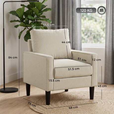 Linen Fabric Accent Chair 68cm Wide With Cushion - Velmora