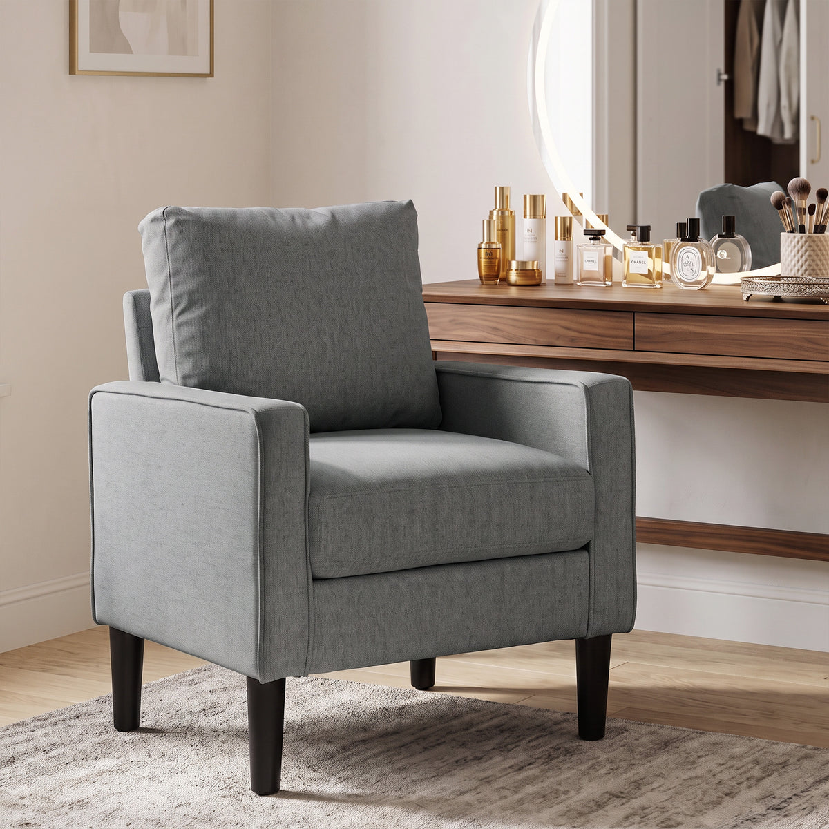Linen Fabric Accent Chair 68cm Wide With Cushion - Velmora