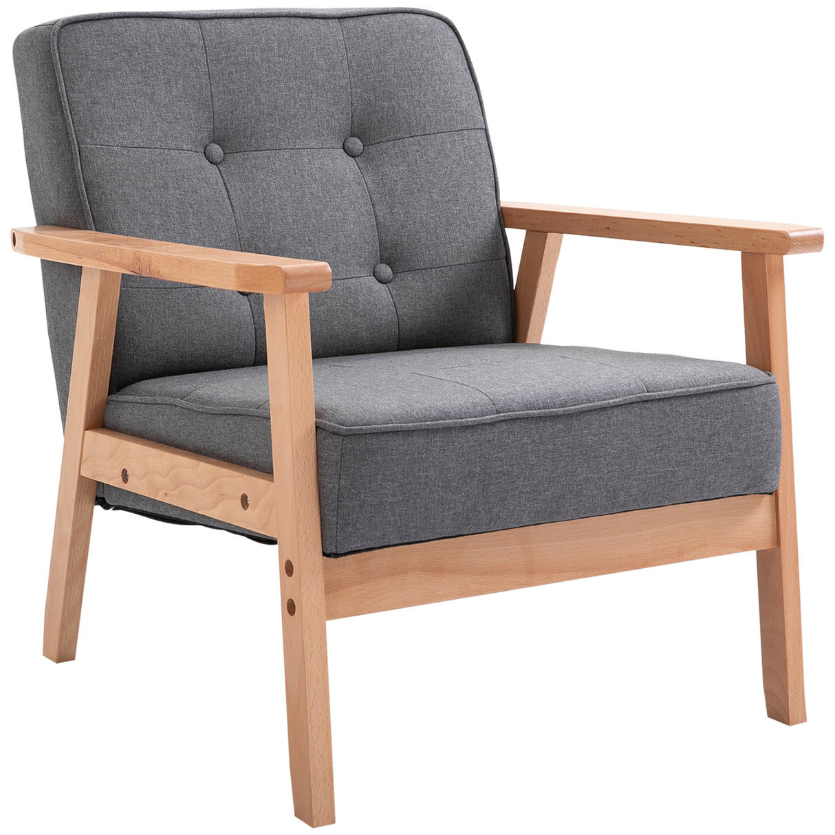 Linen Fabric Accent Chair 69cm Wide With Wooden Frame - Velmora