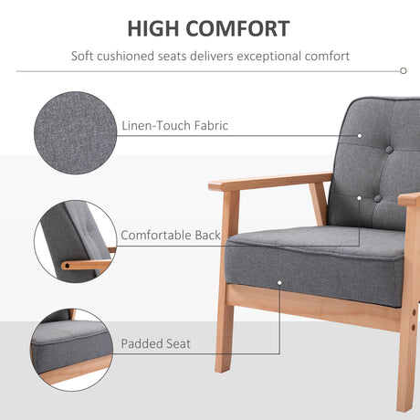 Linen Fabric Accent Chair 69cm Wide With Wooden Frame - Velmora