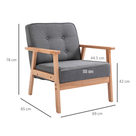Linen Fabric Accent Chair 69cm Wide With Wooden Frame - Velmora