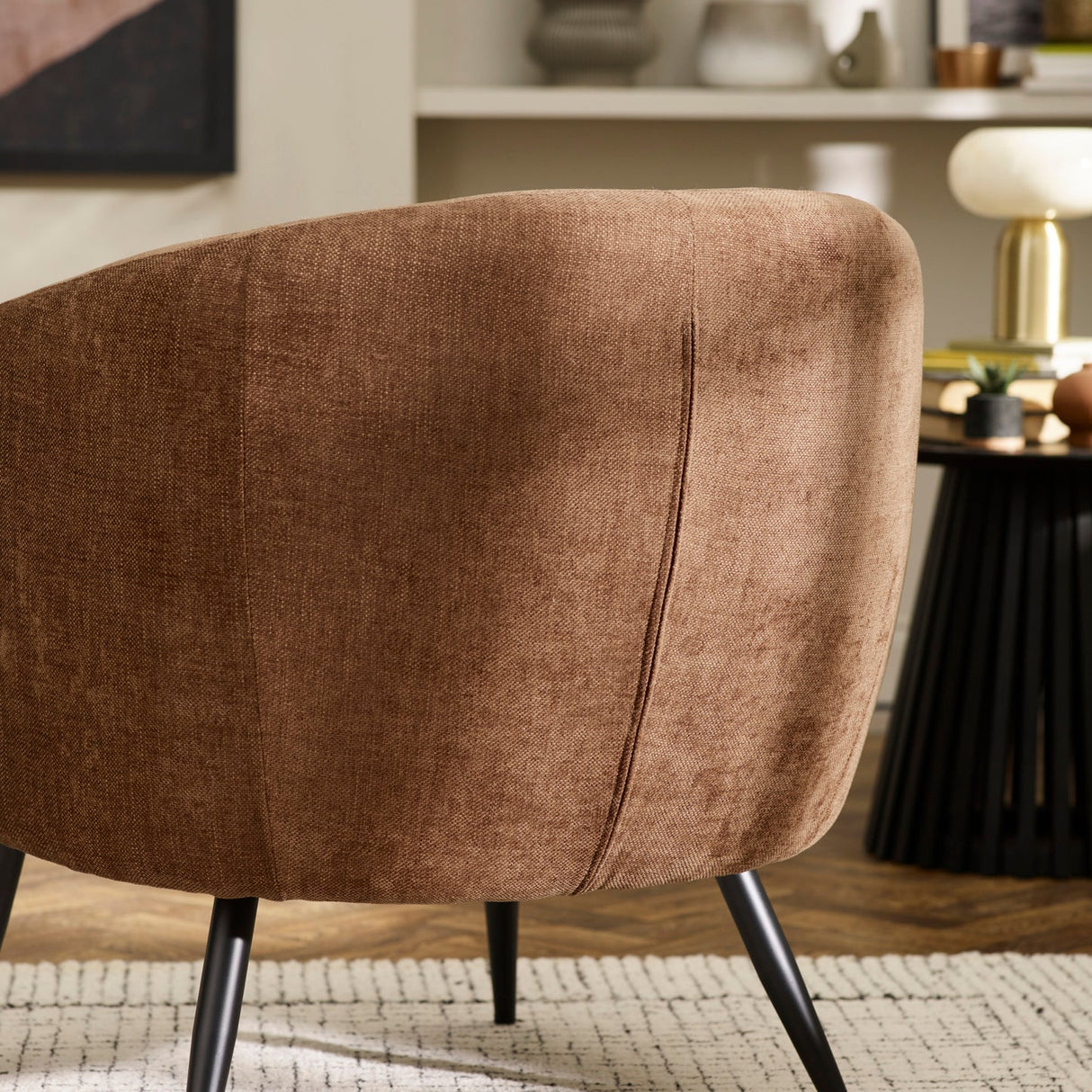 Linen Fabric Accent Chair With Black Metal Legs - Dahlia