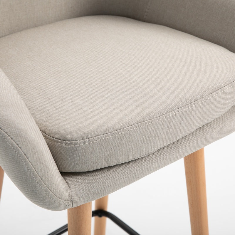 Linen Fabric Bar Chairs in Set Of 2 With Solid Wood Legs - Velmora