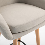Linen Fabric Bar Chairs in Set Of 2 With Solid Wood Legs - Velmora
