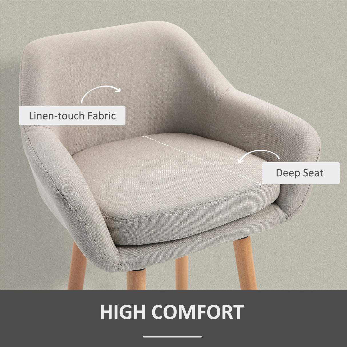 Linen Fabric Bar Chairs in Set Of 2 With Solid Wood Legs - Velmora
