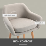 Linen Fabric Bar Chairs in Set Of 2 With Solid Wood Legs - Velmora