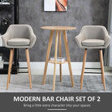 Linen Fabric Bar Chairs in Set Of 2 With Solid Wood Legs - Velmora