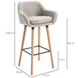 Linen Fabric Bar Chairs in Set Of 2 With Solid Wood Legs - Velmora