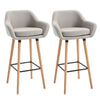 Linen Fabric Bar Chairs in Set Of 2 With Solid Wood Legs - Velmora