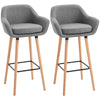 Linen Fabric Bar Chairs in Set Of 2 With Solid Wood Legs - Velmora