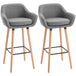 Linen Fabric Bar Chairs in Set Of 2 With Solid Wood Legs - Velmora