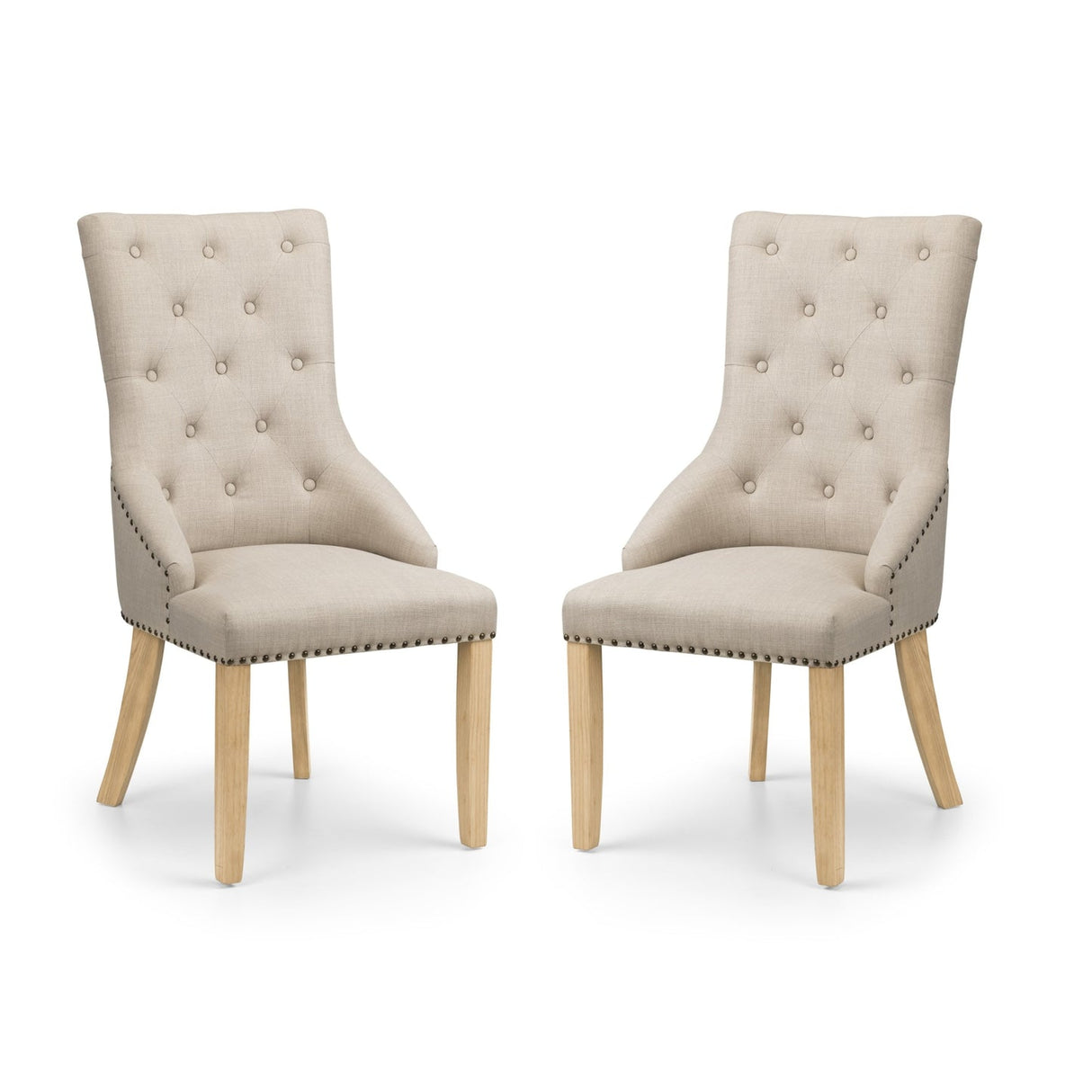 Linen Fabric Dining Chairs in Set Of 2 Button Back - Loire