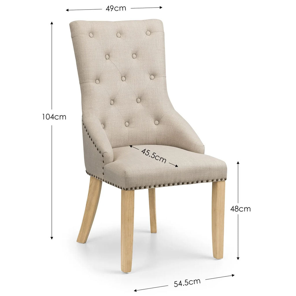 Linen Fabric Dining Chairs in Set Of 2 Button Back - Loire