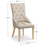 Linen Fabric Dining Chairs in Set Of 2 Button Back - Loire