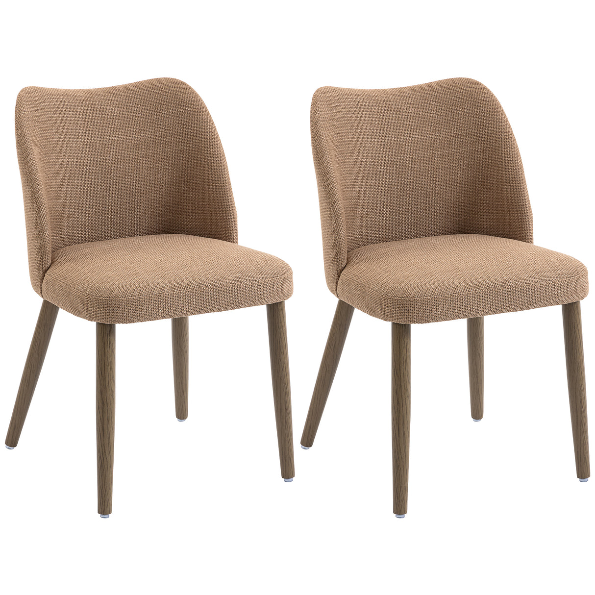 Linen Fabric Dining Chairs in Set Of 2 With Rubberwood Legs - Velmora