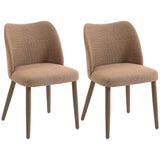 Linen Fabric Dining Chairs in Set Of 2 With Rubberwood Legs - Velmora