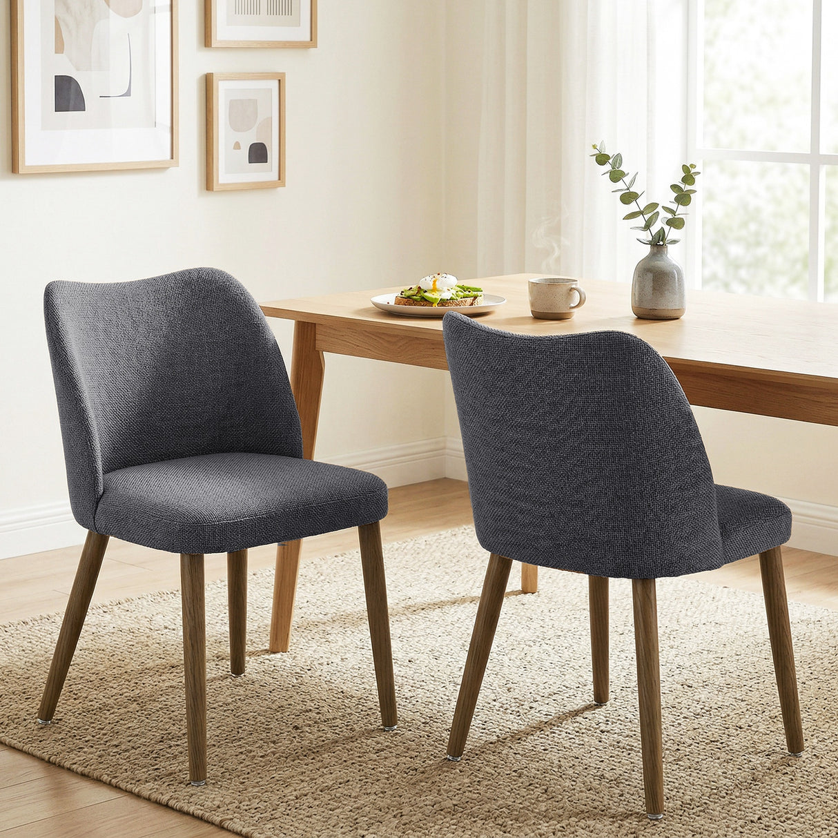 Linen Fabric Dining Chairs in Set Of 2 With Rubberwood Legs - Velmora