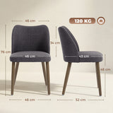 Linen Fabric Dining Chairs in Set Of 2 With Rubberwood Legs - Velmora