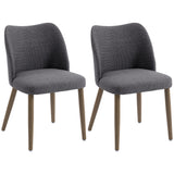 Linen Fabric Dining Chairs in Set Of 2 With Rubberwood Legs - Velmora
