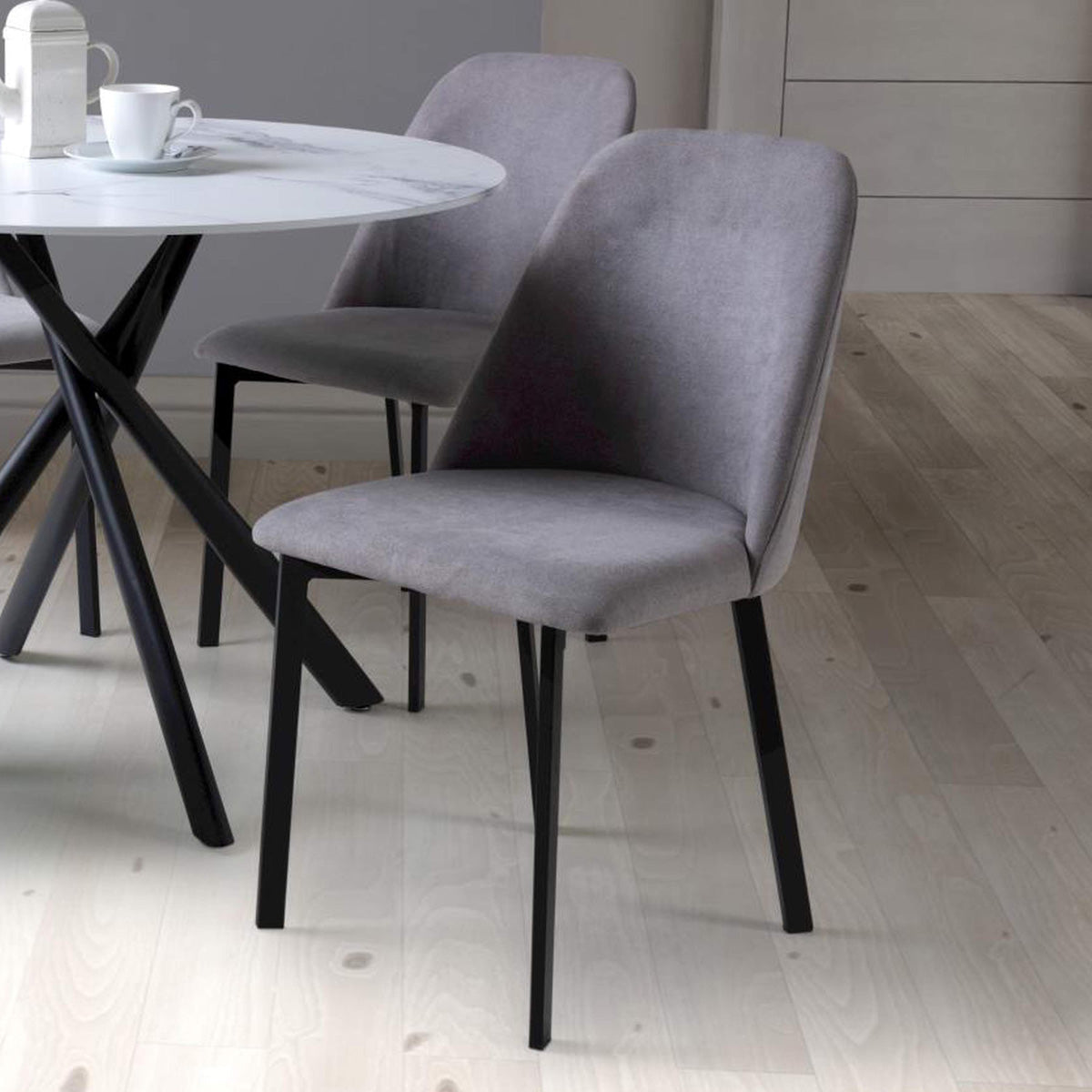 Linen Fabric Dining Chairs in Set Of 2 With Black Metal Legs - Linden