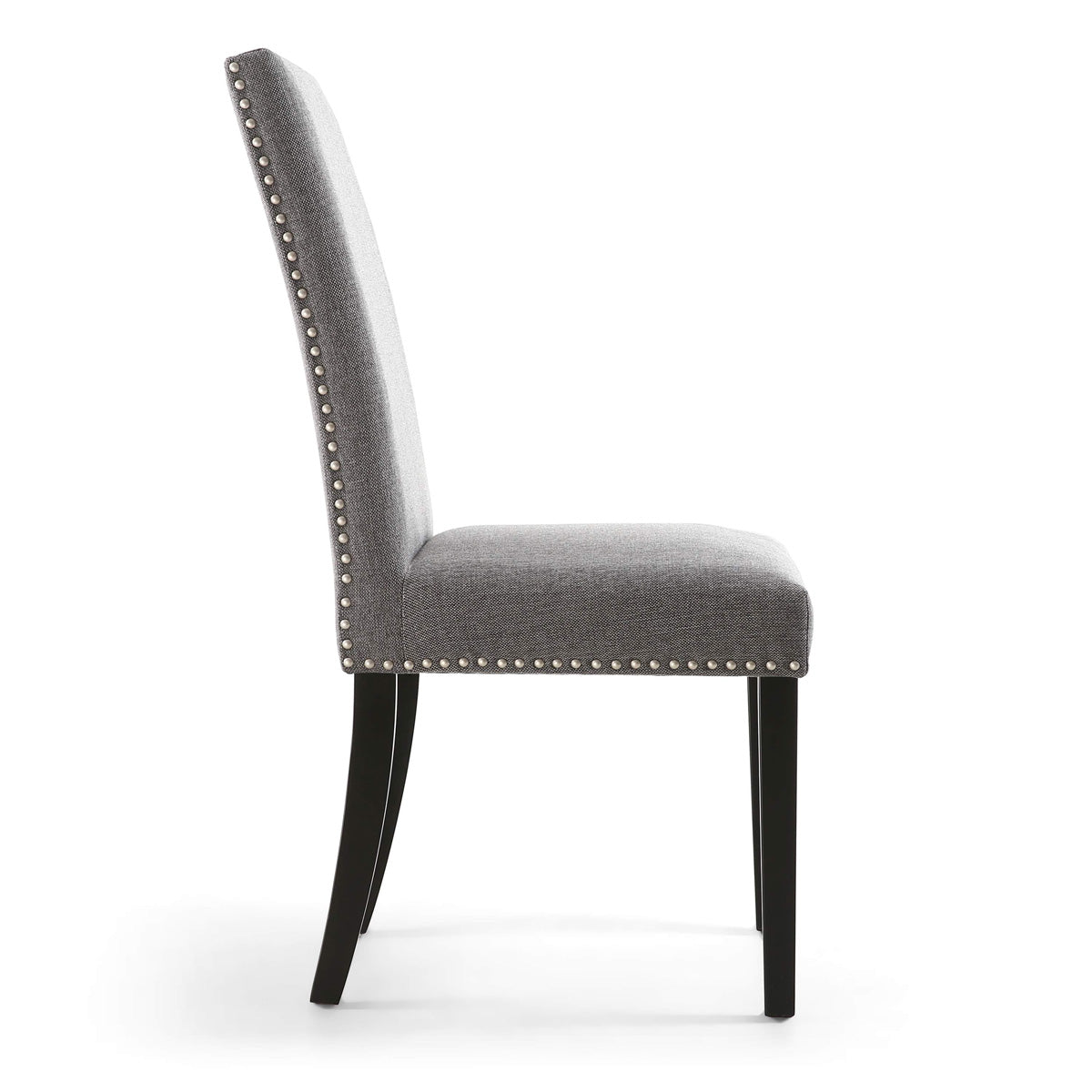 Linen Fabric Dining Chairs in Set Of 2 With Stud Details And Black Legs - Randall