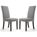 Linen Fabric Dining Chairs in Set Of 2 With Stud Details And Black Legs - Randall