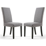 Linen Fabric Dining Chairs in Set Of 2 With Stud Details And Black Legs - Randall