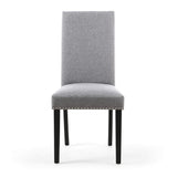Linen Fabric Dining Chairs in Set Of 2 With Stud Details And Black Legs - Randall