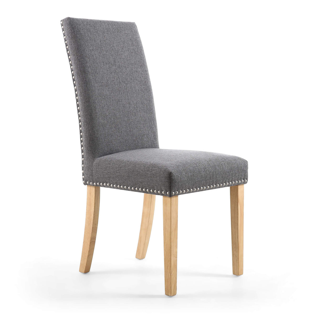 Linen Fabric Dining Chairs in Set Of 2 With Stud Details And Natural Legs - Randall