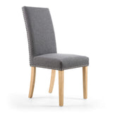 Linen Fabric Dining Chairs in Set Of 2 With Stud Details And Natural Legs - Randall