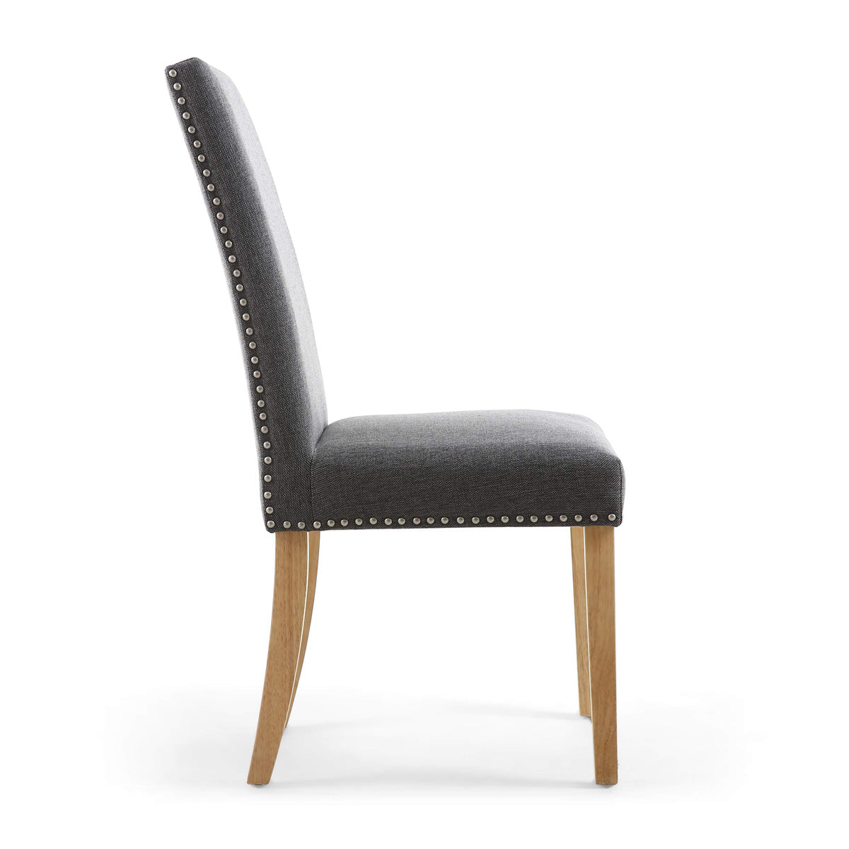 Linen Fabric Dining Chairs in Set Of 2 With Stud Details And Natural Legs - Randall