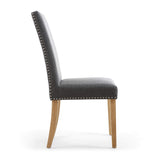 Linen Fabric Dining Chairs in Set Of 2 With Stud Details And Natural Legs - Randall