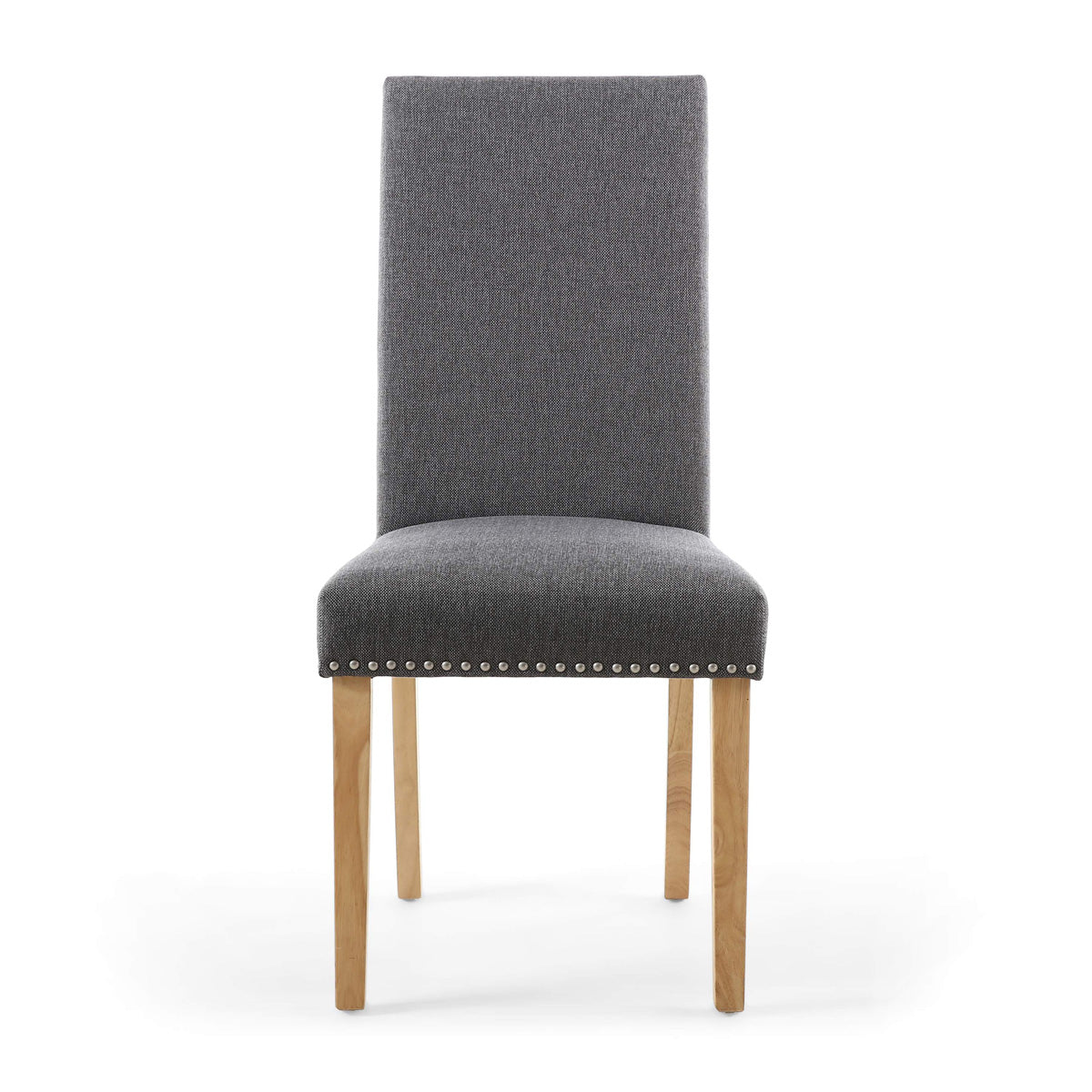 Linen Fabric Dining Chairs in Set Of 2 With Stud Details And Natural Legs - Randall