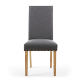 Linen Fabric Dining Chairs in Set Of 2 With Stud Details And Natural Legs - Randall
