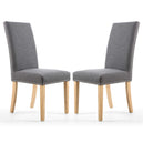 Linen Fabric Dining Chairs in Set Of 2 With Stud Details And Natural Legs - Randall