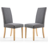 Linen Fabric Dining Chairs in Set Of 2 With Stud Details And Natural Legs - Randall