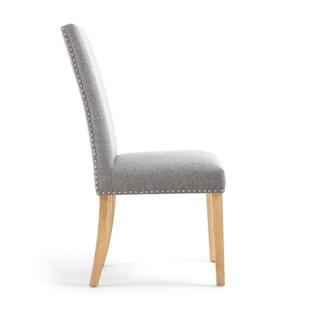 Linen Fabric Dining Chairs in Set Of 2 With Stud Details And Natural Legs - Randall