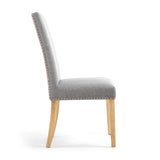 Linen Fabric Dining Chairs in Set Of 2 With Stud Details And Natural Legs - Randall
