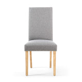 Linen Fabric Dining Chairs in Set Of 2 With Stud Details And Natural Legs - Randall