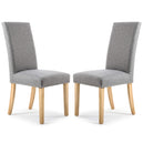 Linen Fabric Dining Chairs in Set Of 2 With Stud Details And Natural Legs - Randall
