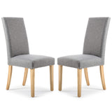 Linen Fabric Dining Chairs in Set Of 2 With Stud Details And Natural Legs - Randall
