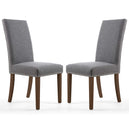 Linen Fabric Dining Chairs in Set Of 2 With Stud Details And Walnut Legs - Randall